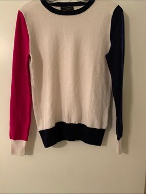 Banana Republic Ivory Cashmere Crewneck with Navy Trim